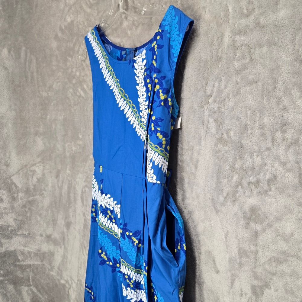 Lee's‎ Fashion Jumpsuit Women M Blue Hawaiian Tropical Floral Lei Pockets Light - Picture 12 of 14